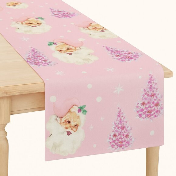 Christmas Table Runner 13” x 72” Pink Santa Claus & Christmas Trees New🎅🎄 - Picture 4 of 4